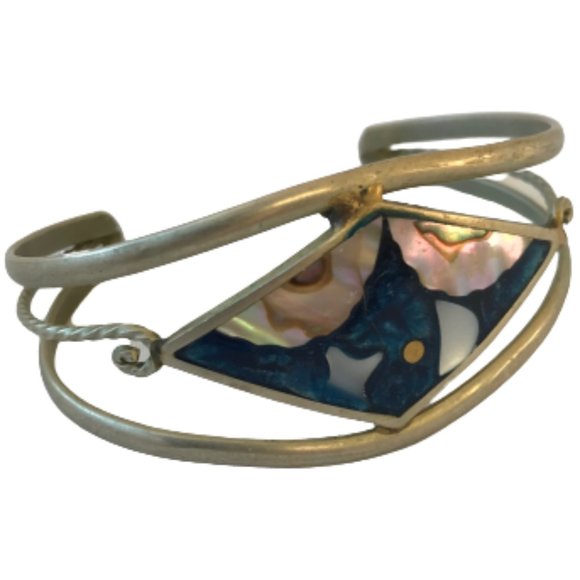 Vintage Silver Moon Star Sky Abalone Cuff Bracelet - Picture 3 of 5